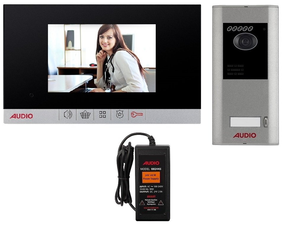 Audio 001463 4.3 inç Siyah Ip Linux Mekanik Butonlu Görüntülü Villa Set